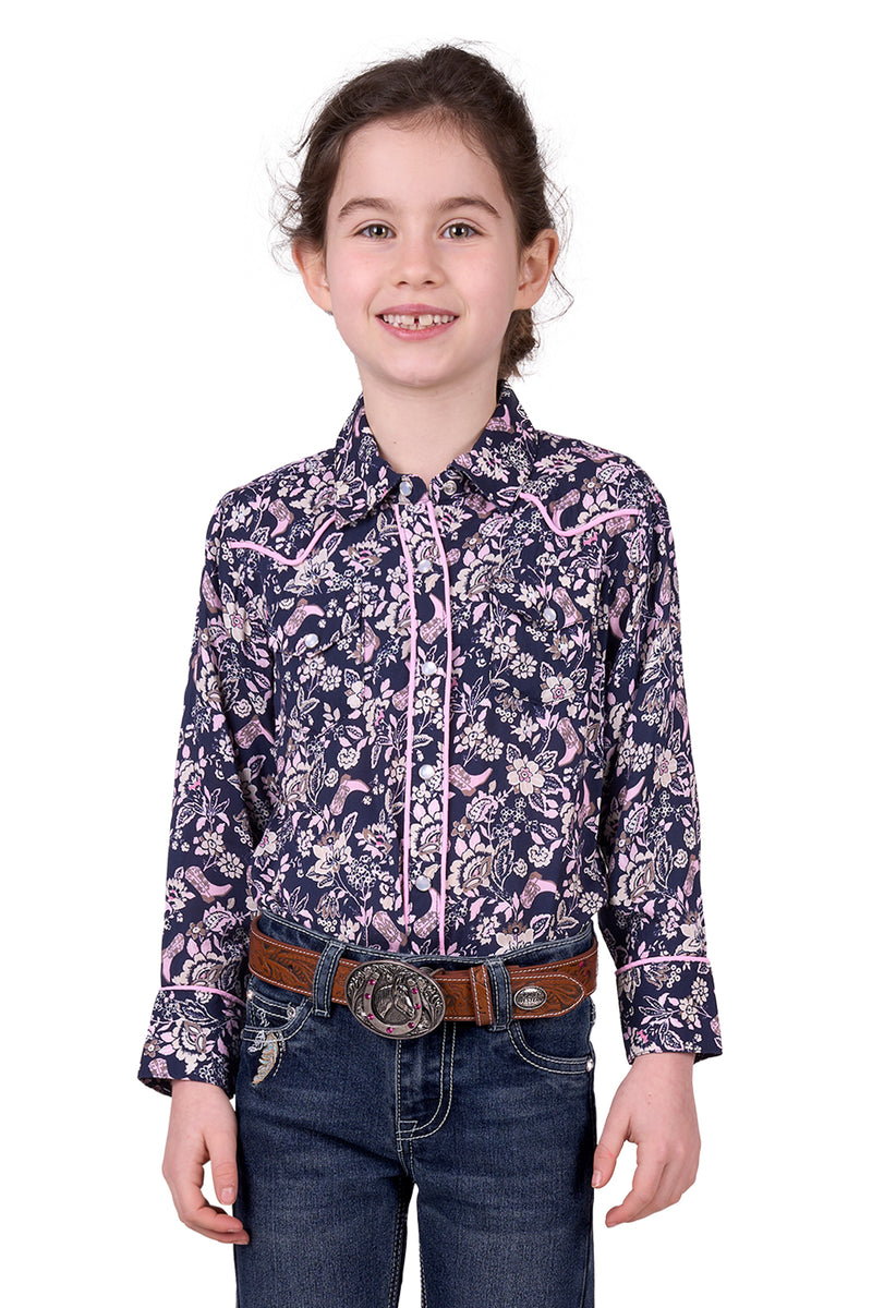 'Hannah' Print Western Long Sleeve Shirt - Navy