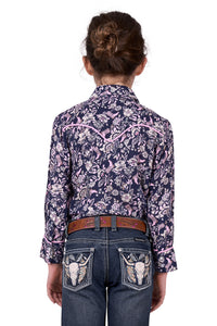 'Hannah' Print Western Long Sleeve Shirt - Navy