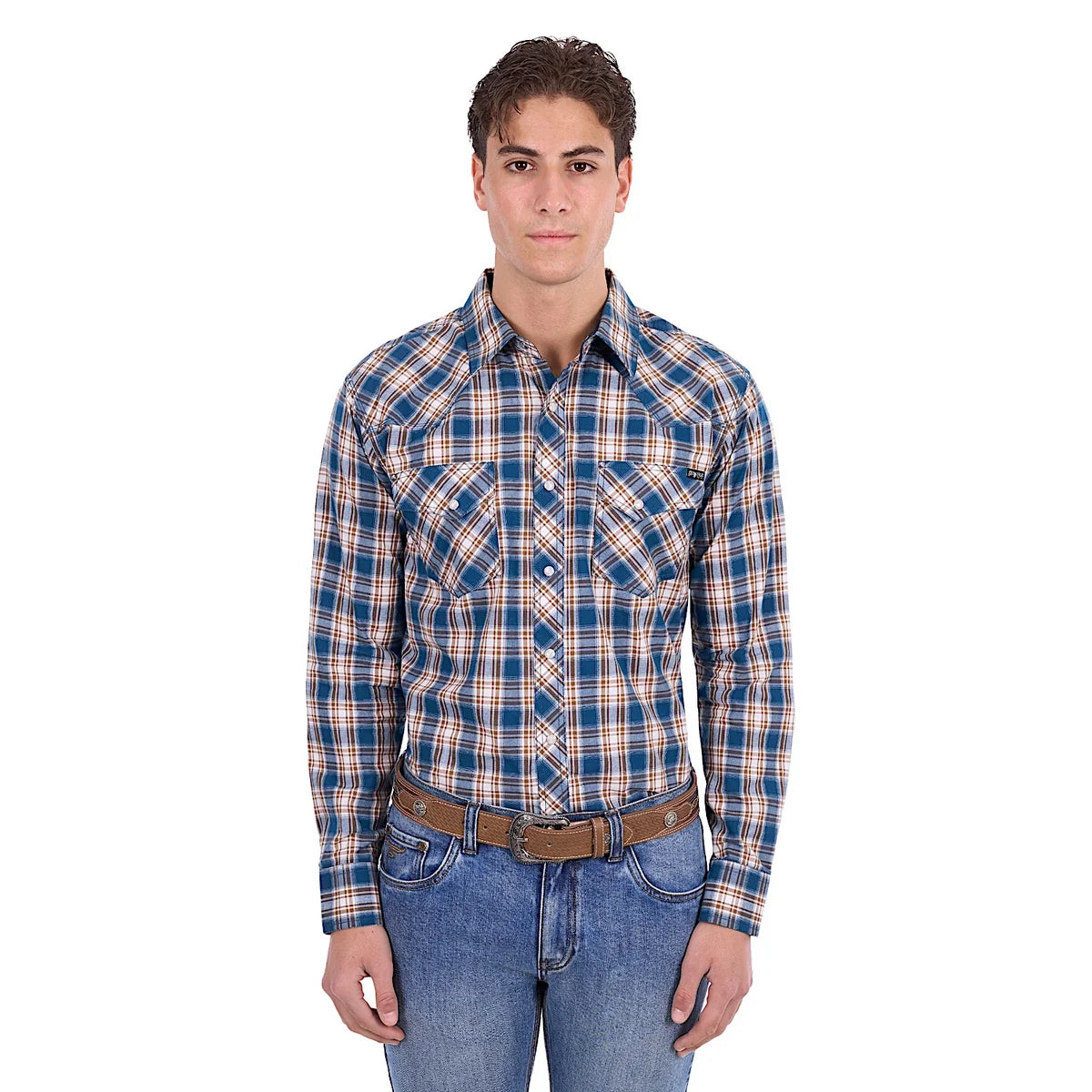 'Todd' Longsleeve Button Up Shirt - Navy/Tan