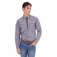 'George' Longsleeve Button Up Shirt - Navy/Tan