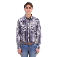 'George' Longsleeve Button Up Shirt - Navy/Tan