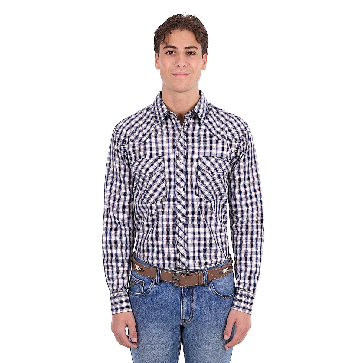 'George' Longsleeve Button Up Shirt - Navy/Tan