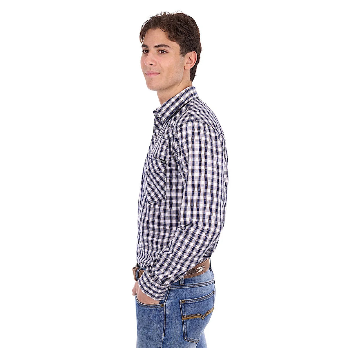 'George' Longsleeve Button Up Shirt - Navy/Tan
