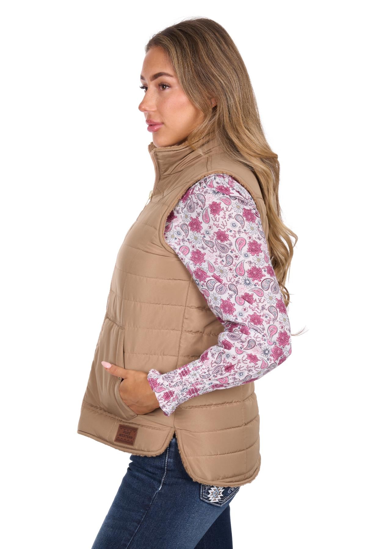 Womens 'Sherri' Reversible Vest - Tan