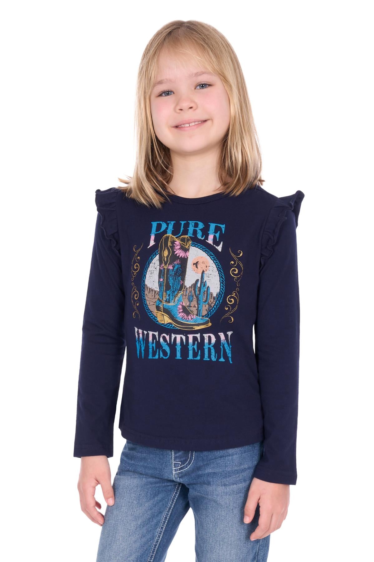 Girls 'Trinity' Long Sleeve T-Shirt - Navy