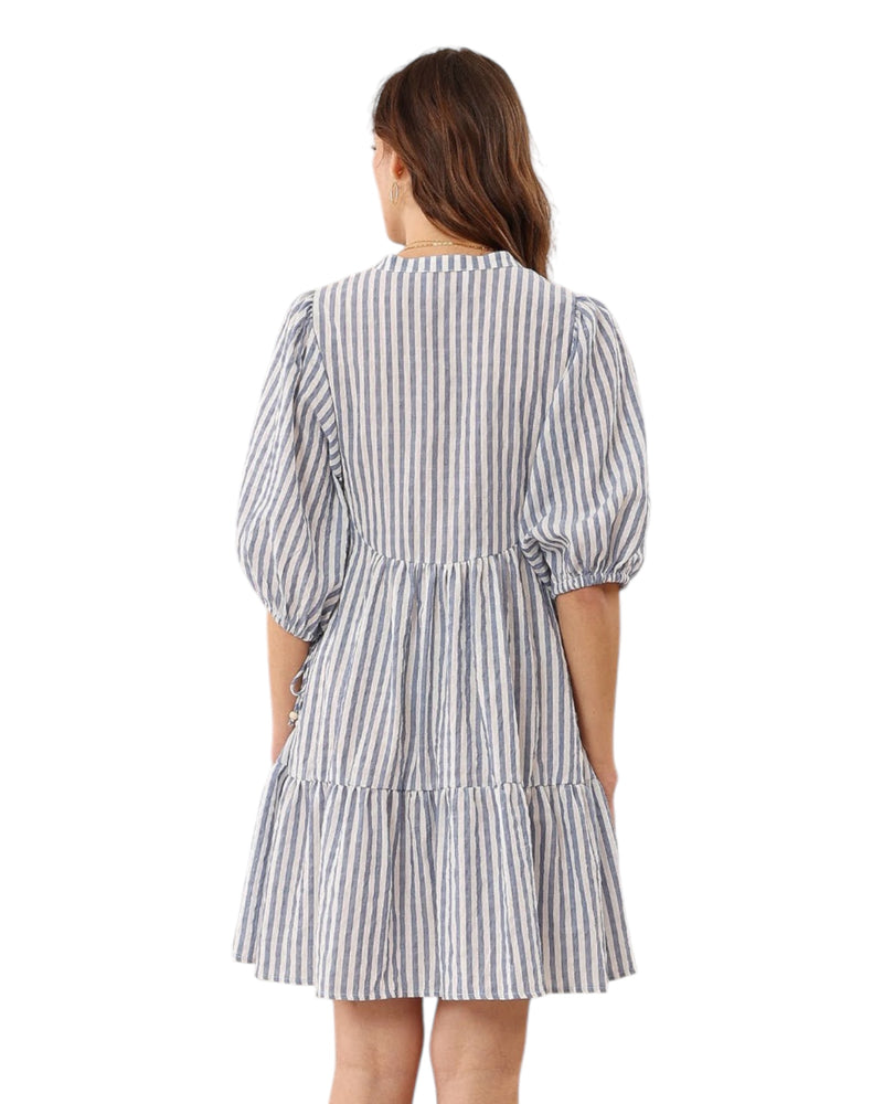 'Jess' Stripe Babydoll Dress - Blue