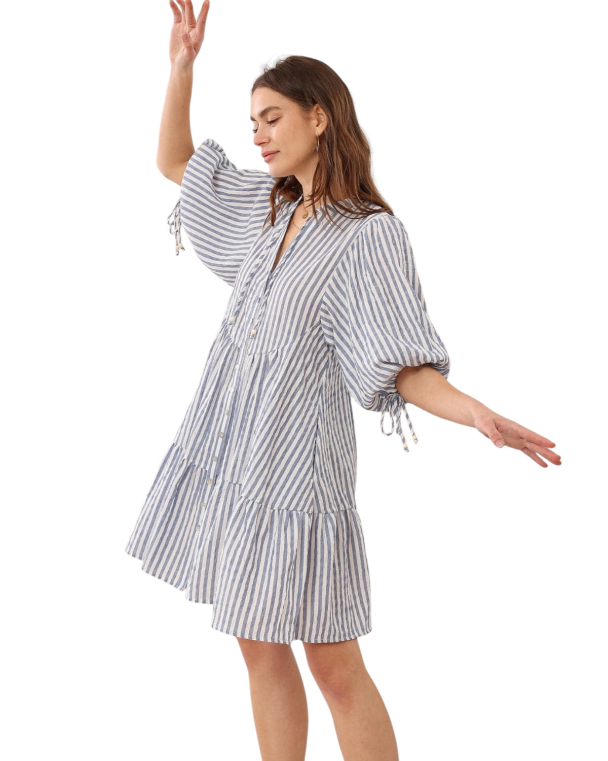 'Jess' Stripe Babydoll Dress - Blue
