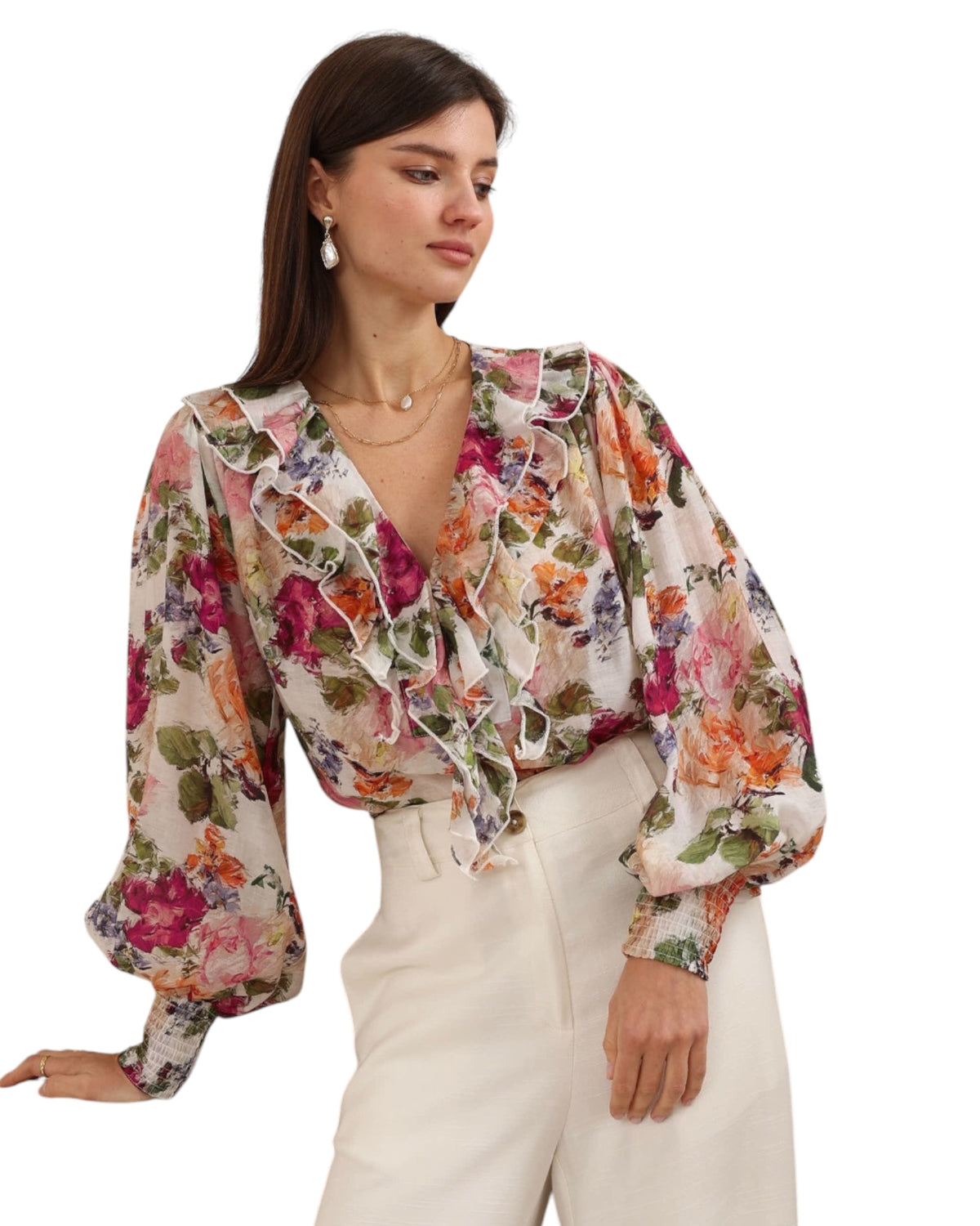 'Ruby' Floral Ruffle Top - Pink
