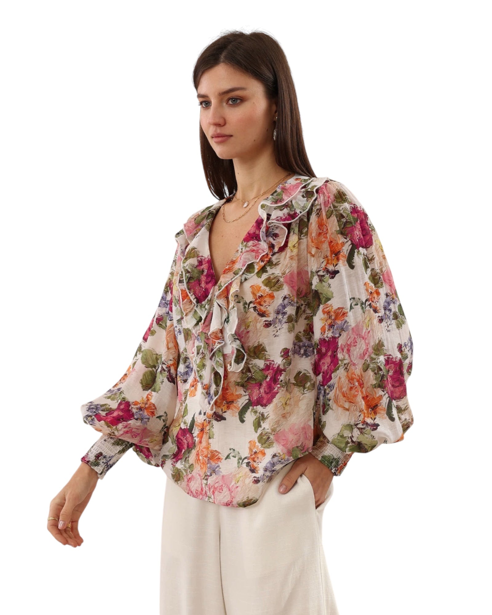 'Ruby' Floral Ruffle Top - Pink