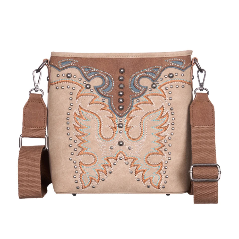 Pure Western Embroidery Crossbody Bag - Natural