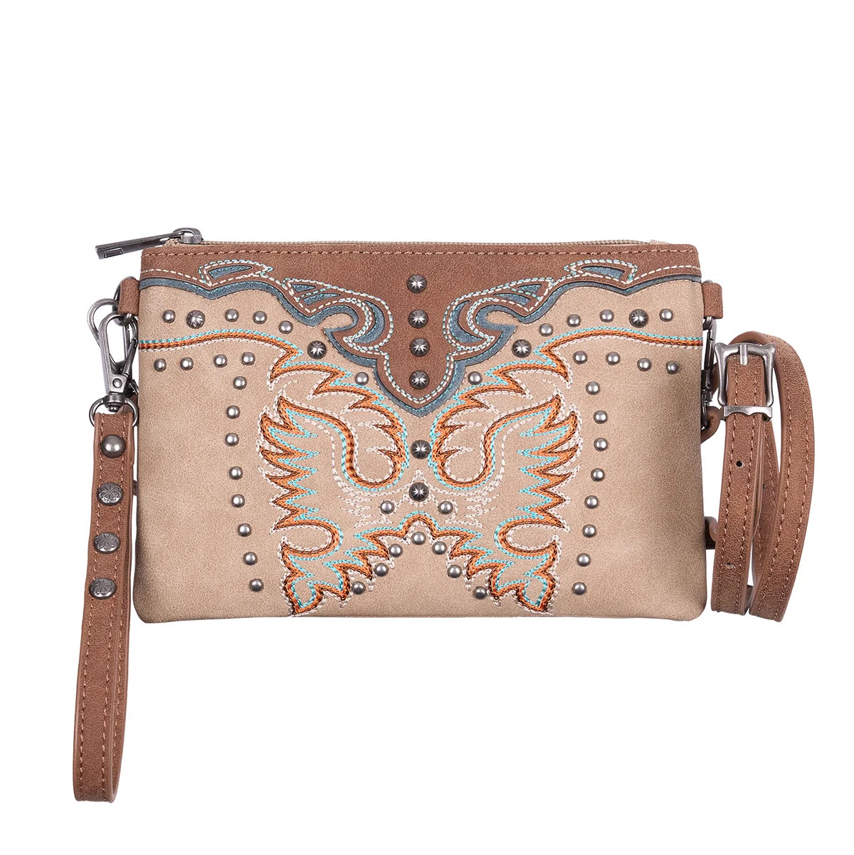 Pure Western Embroidery Wristlet Clutch - Natural