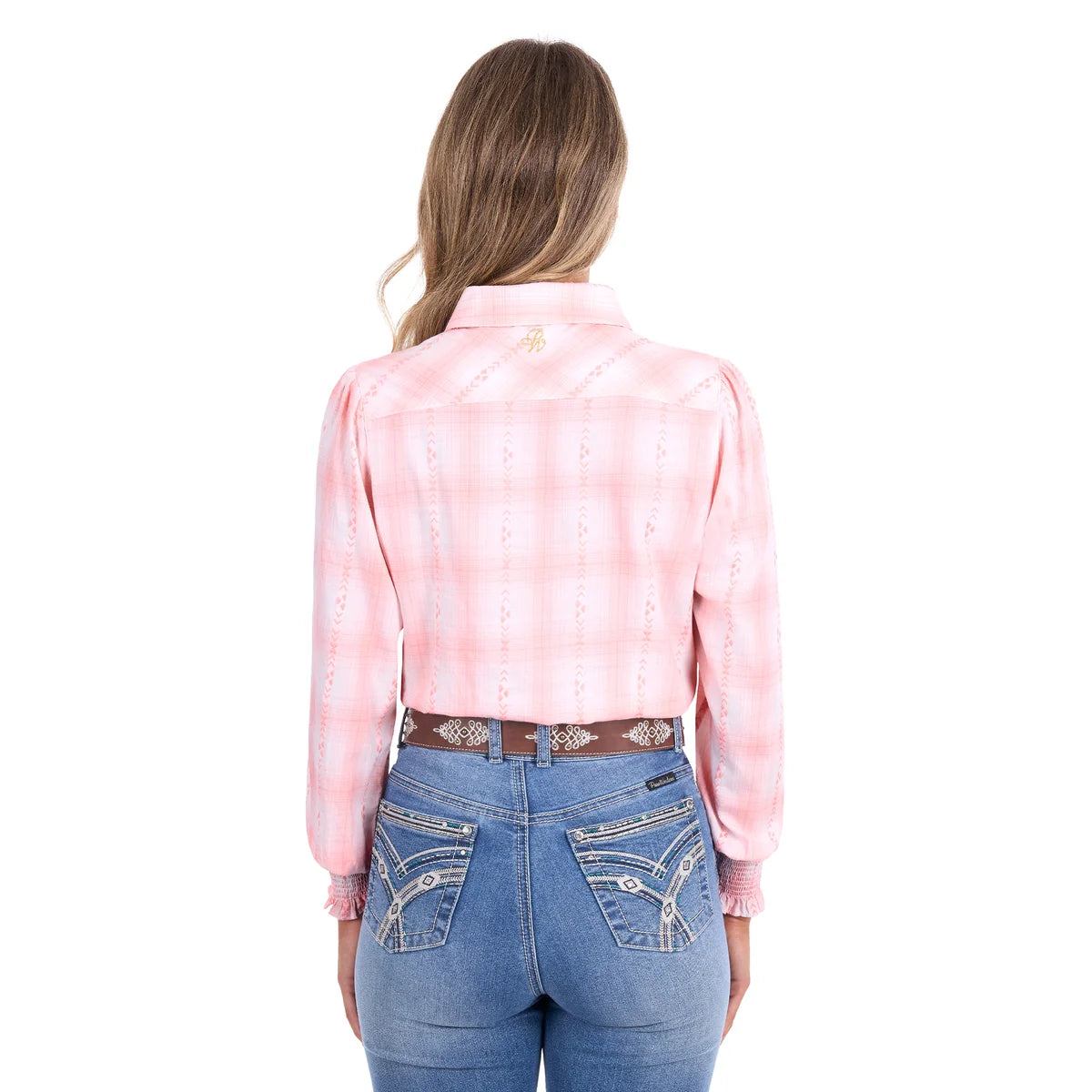 'Kelli' Longsleeve Shirt - Peach/White