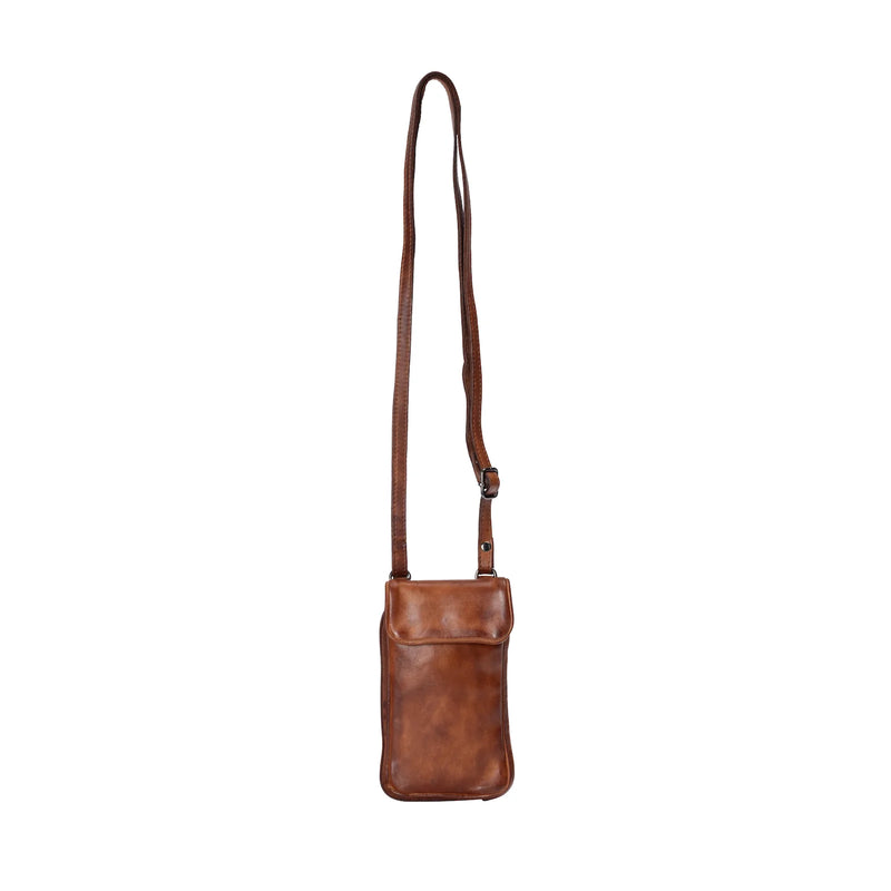 'Elk' Leather Phone Crossbody Bag - Cognac