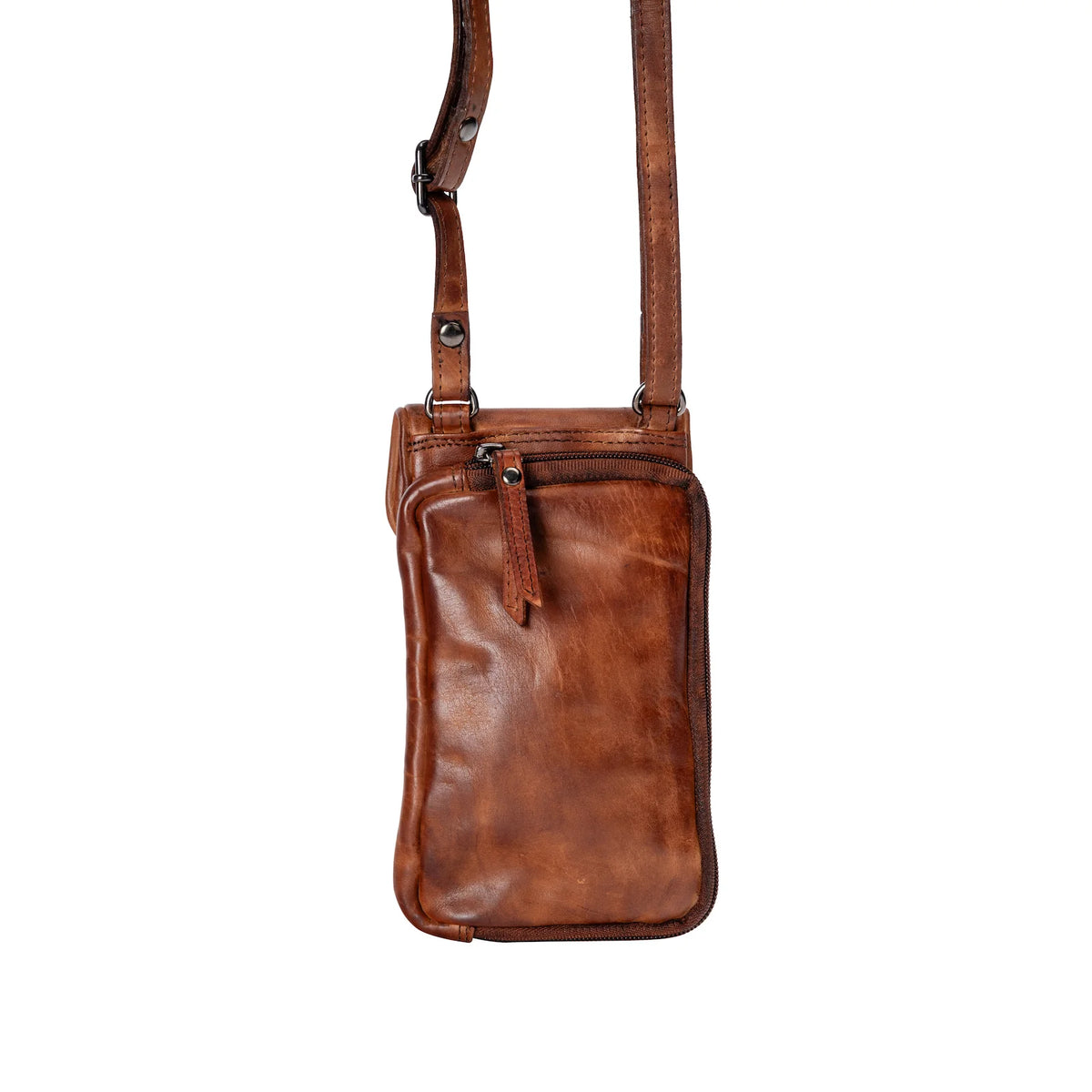 'Elk' Leather Phone Crossbody Bag - Cognac
