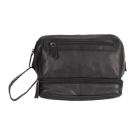 'Napier' Leather Toiletry Bag - Black