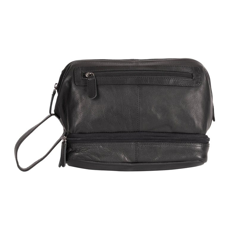 'Napier' Leather Toiletry Bag - Black