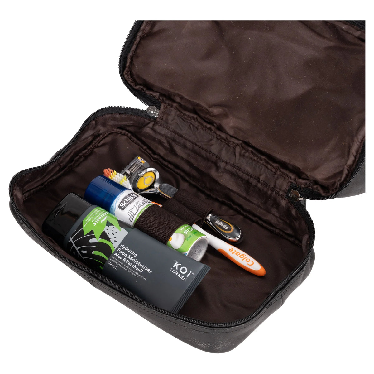 'Napier' Leather Toiletry Bag - Black