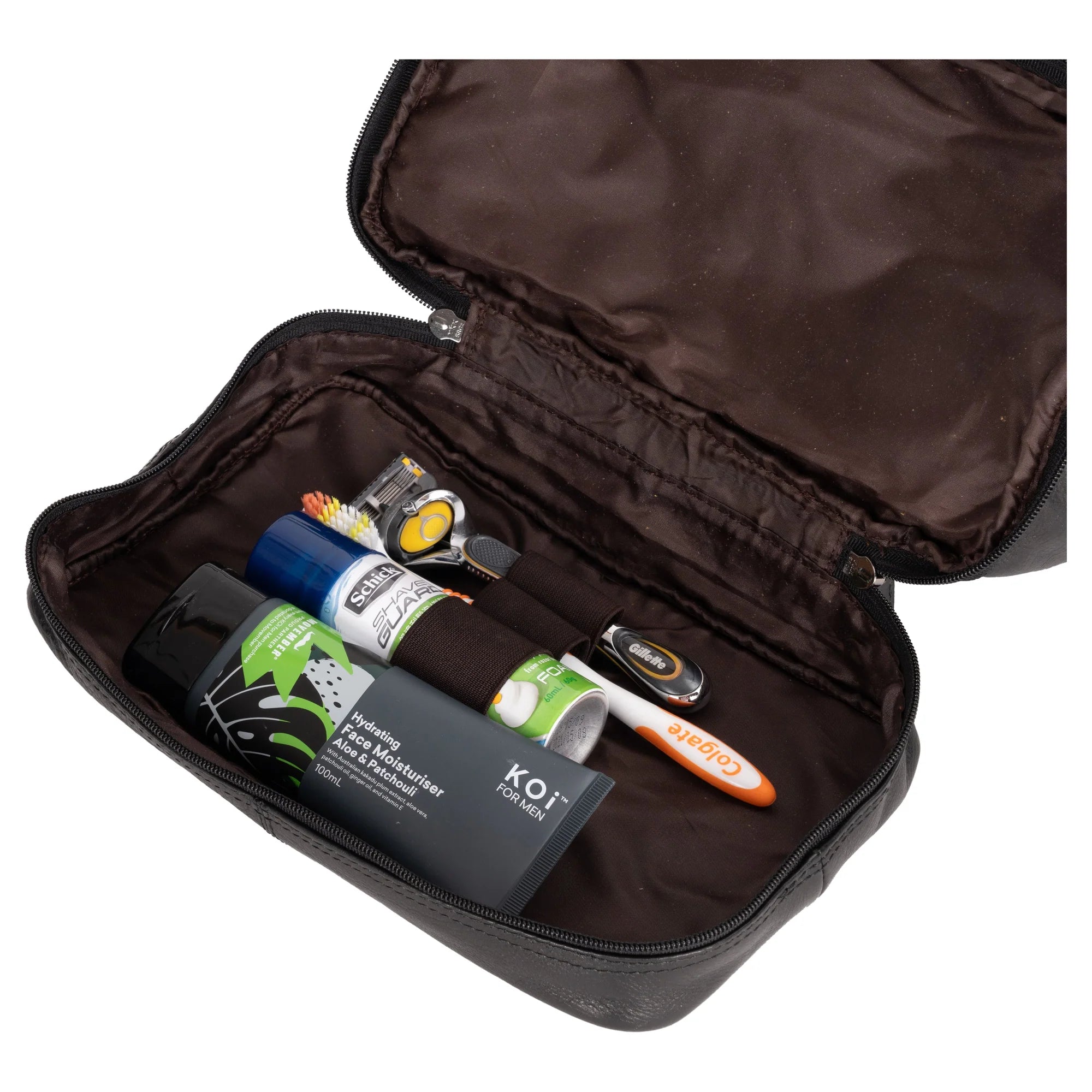 'Napier' Leather Toiletry Bag - Black