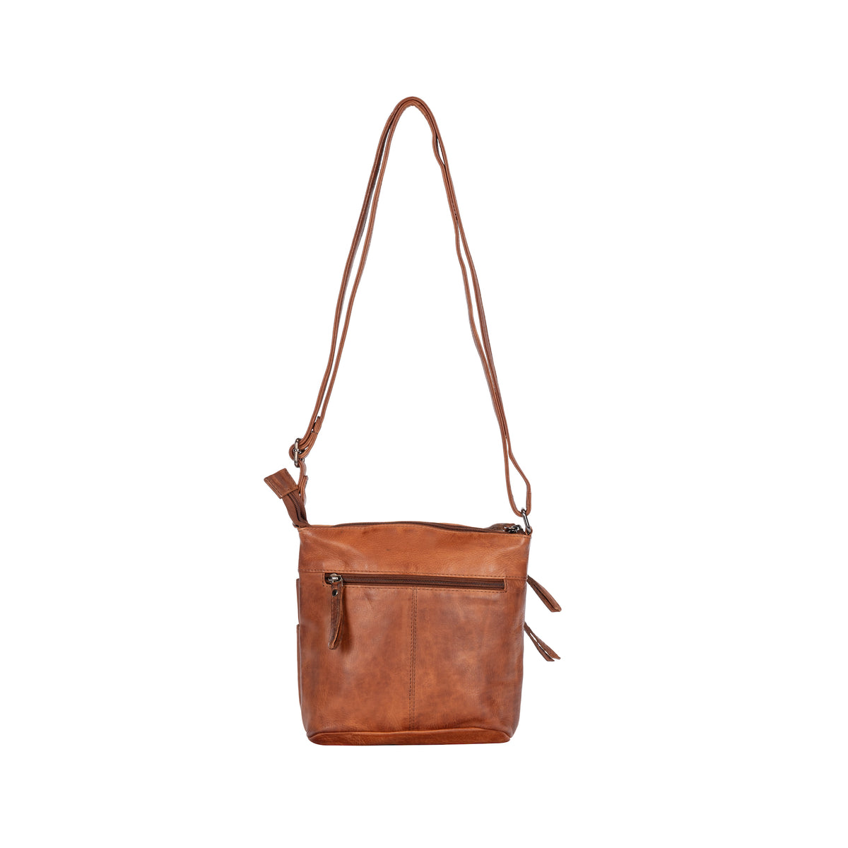 Leather Triple Zip Shoulder Bag - Cognac