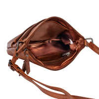 Leather Triple Zip Shoulder Bag - Cognac