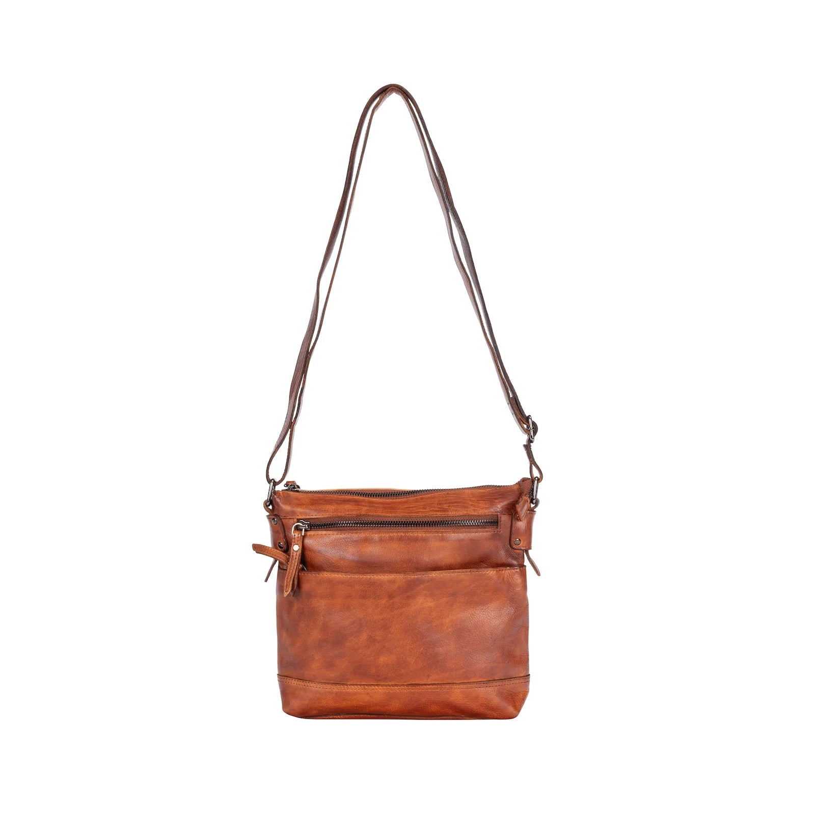 'Nora' Leather Crossbody Bag - Cognac