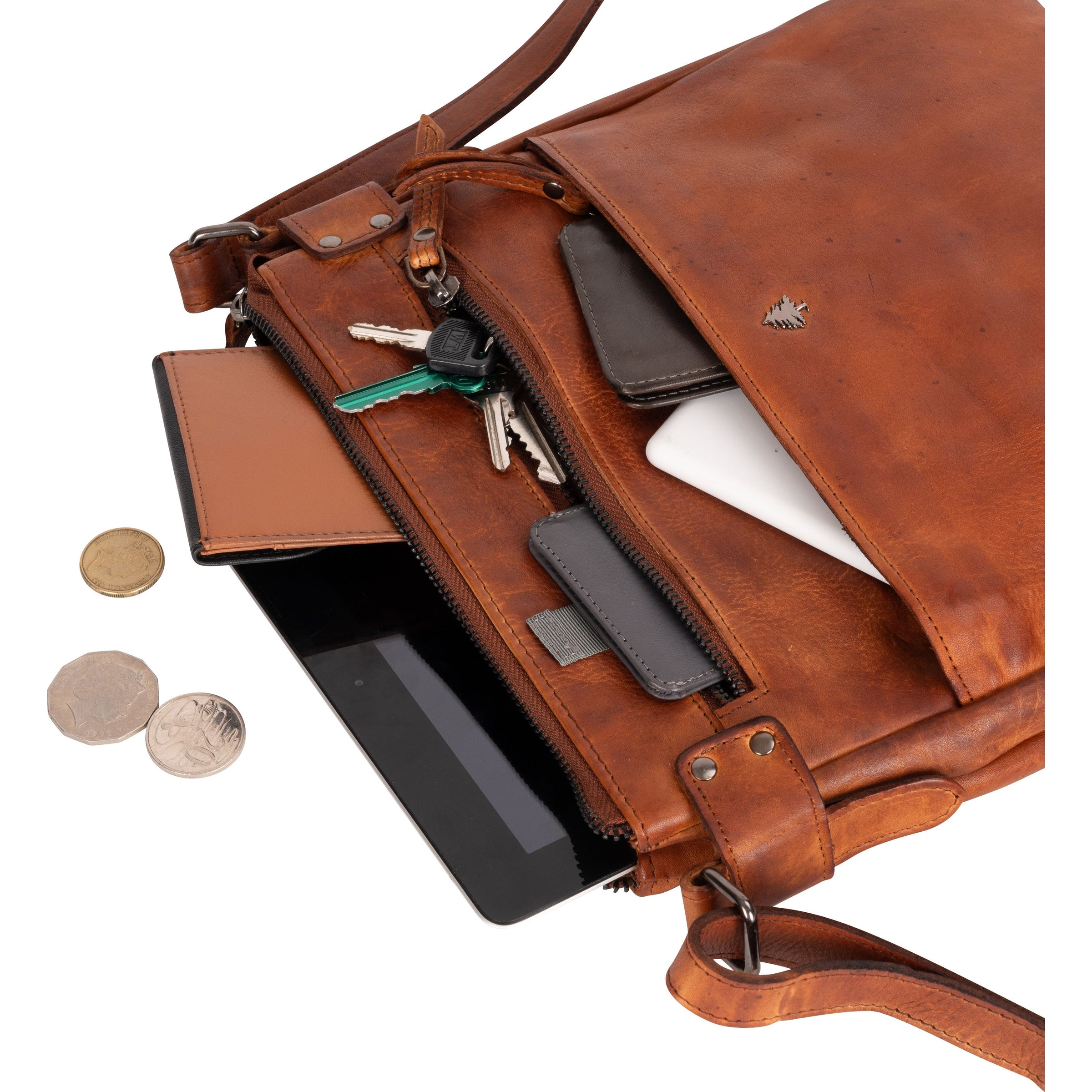 Leather Crossbody Shoulder Bag - Cognac