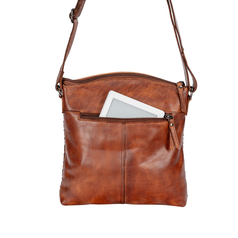 ‘Elsa’ Woven Leather Shoulder Bag - Cognac
