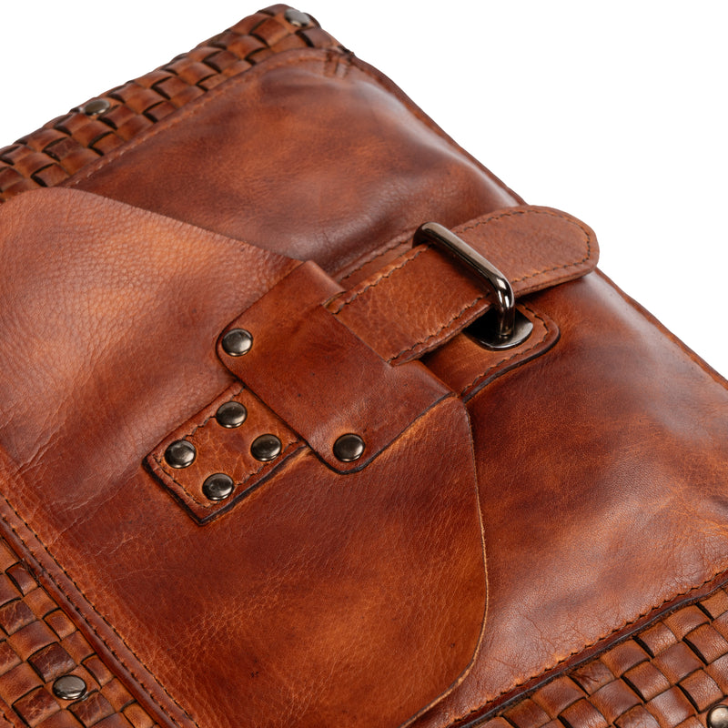 Woven Leather Shoulder Bag - Cognac