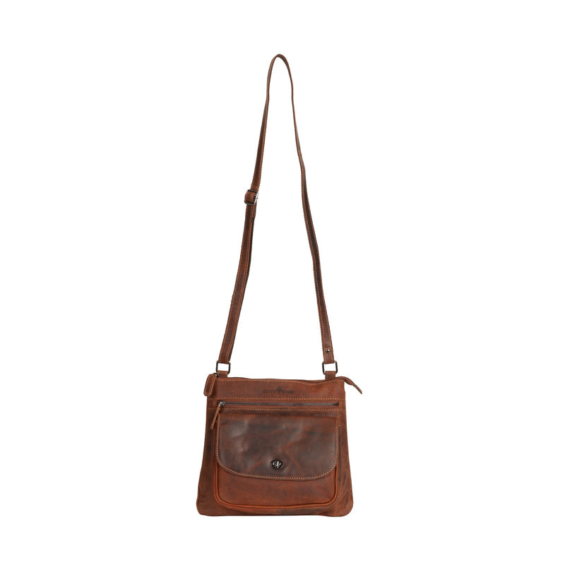'Rotorua' Leather Crossbody Shoulder Bag - Sandal