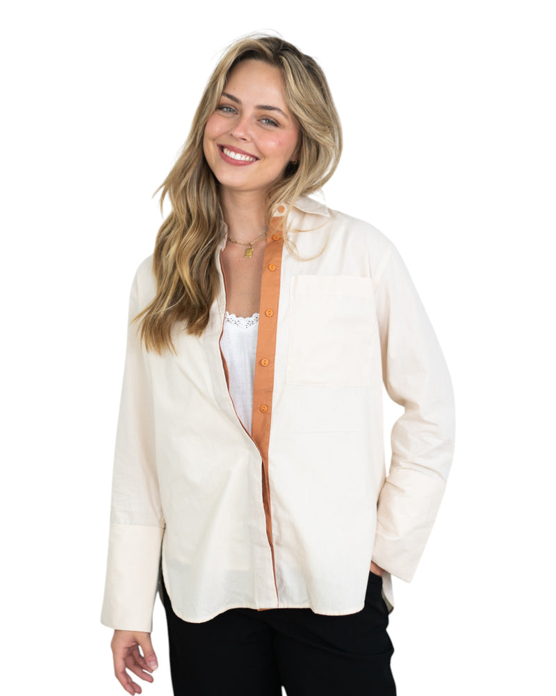 'Emma' Contrast Shirt - Ivory