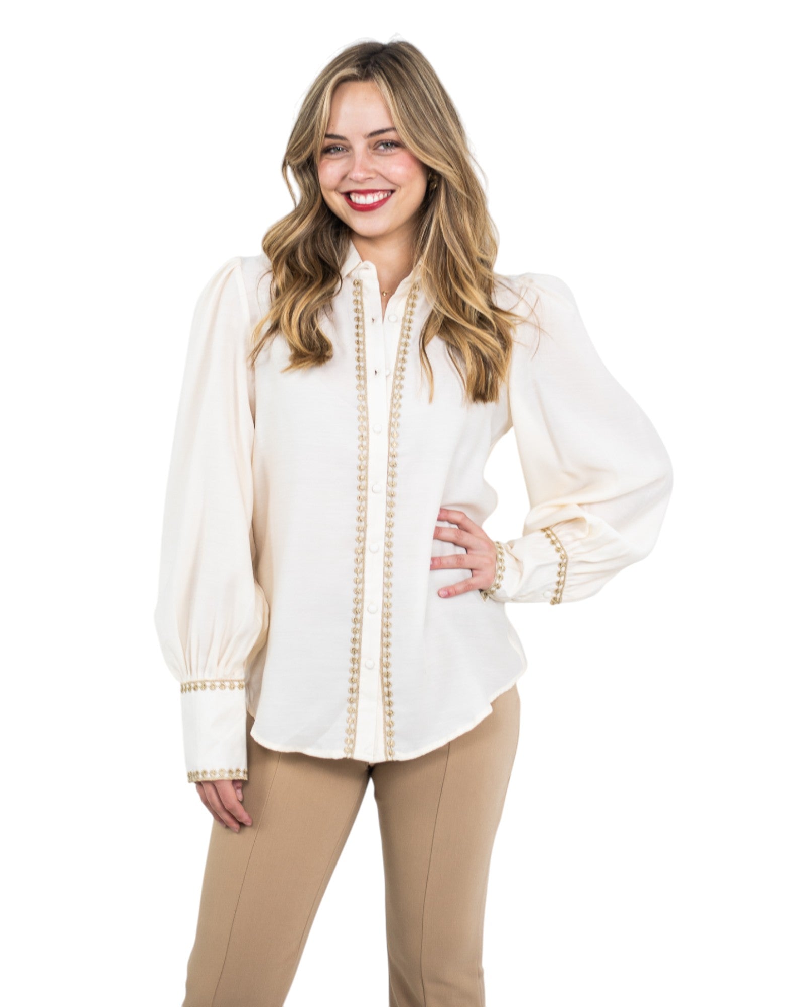 'Kathy' Button Up Top - Cream