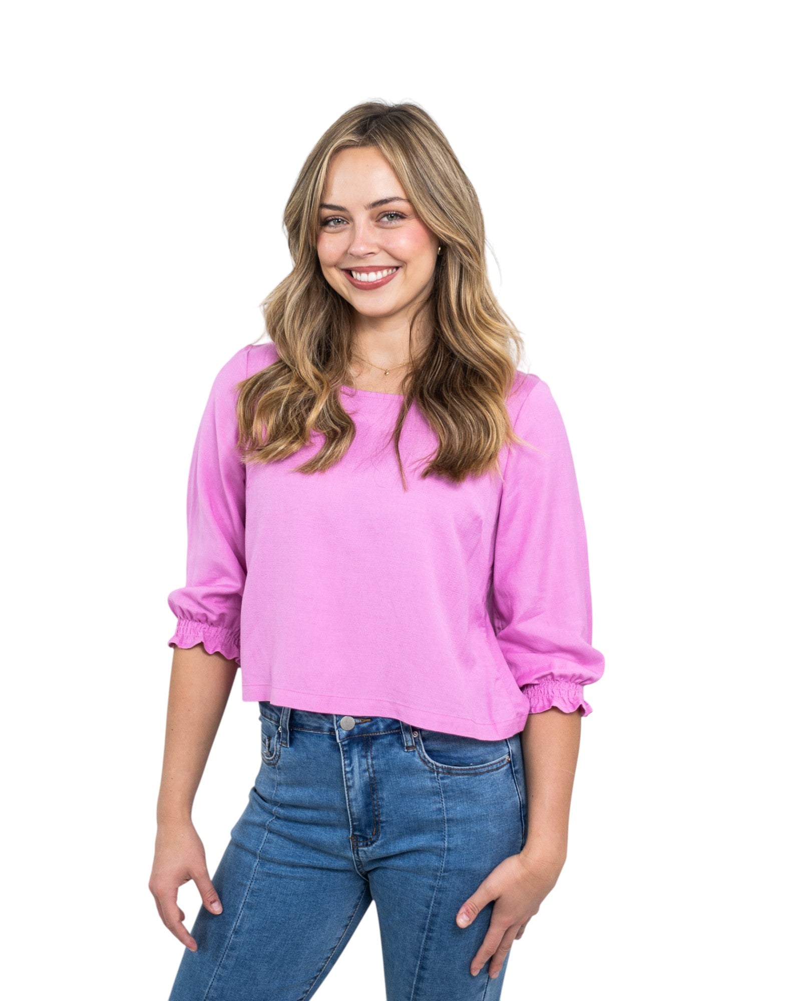 'Ruby' Linen Top - Pink