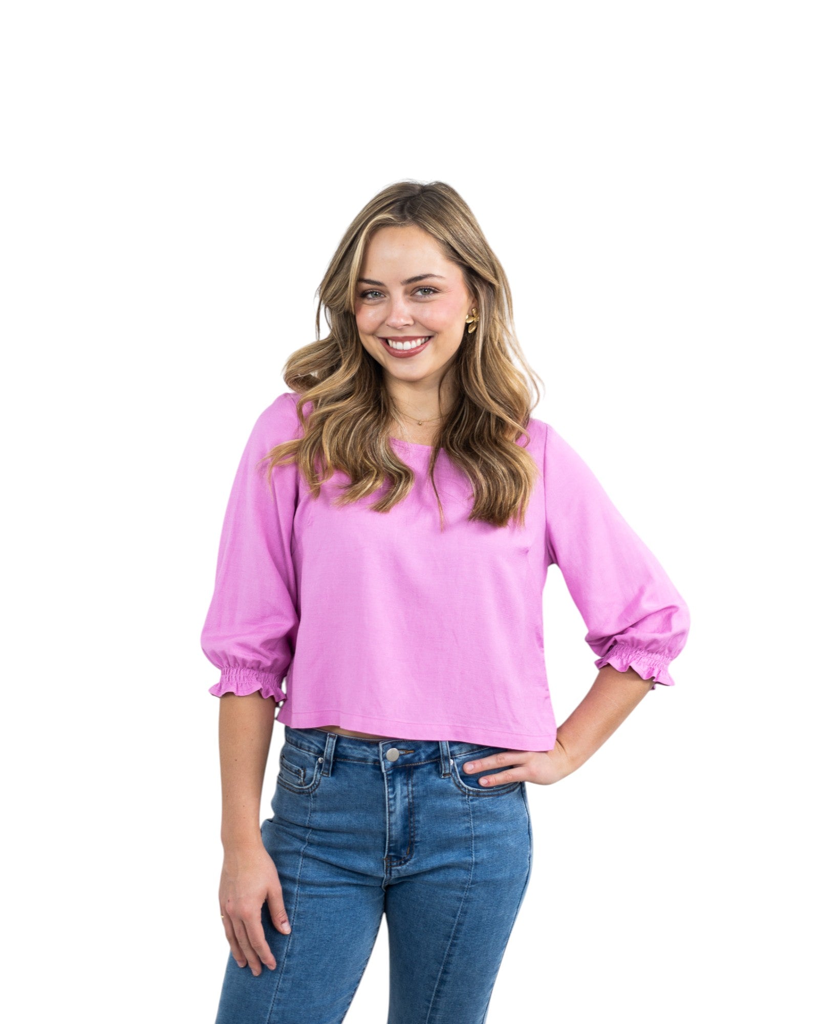 'Ruby' Linen Top - Pink