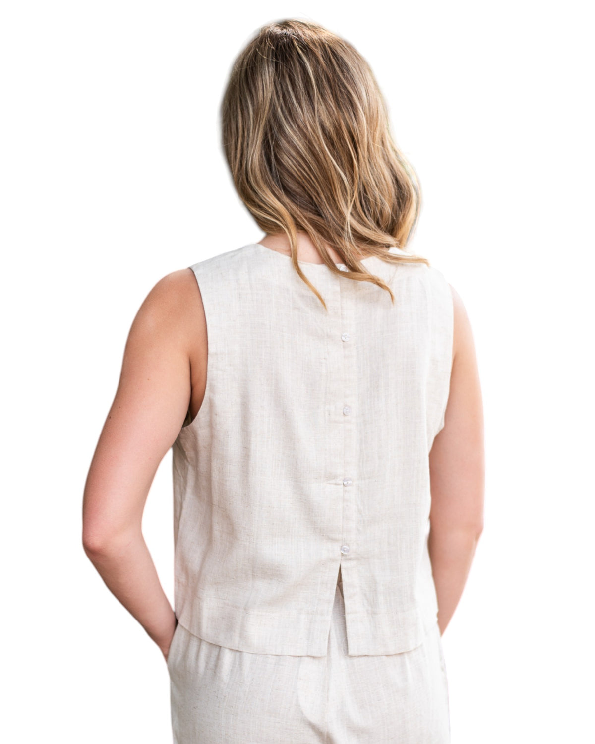 'Leah' Linen Tank Top - Natural