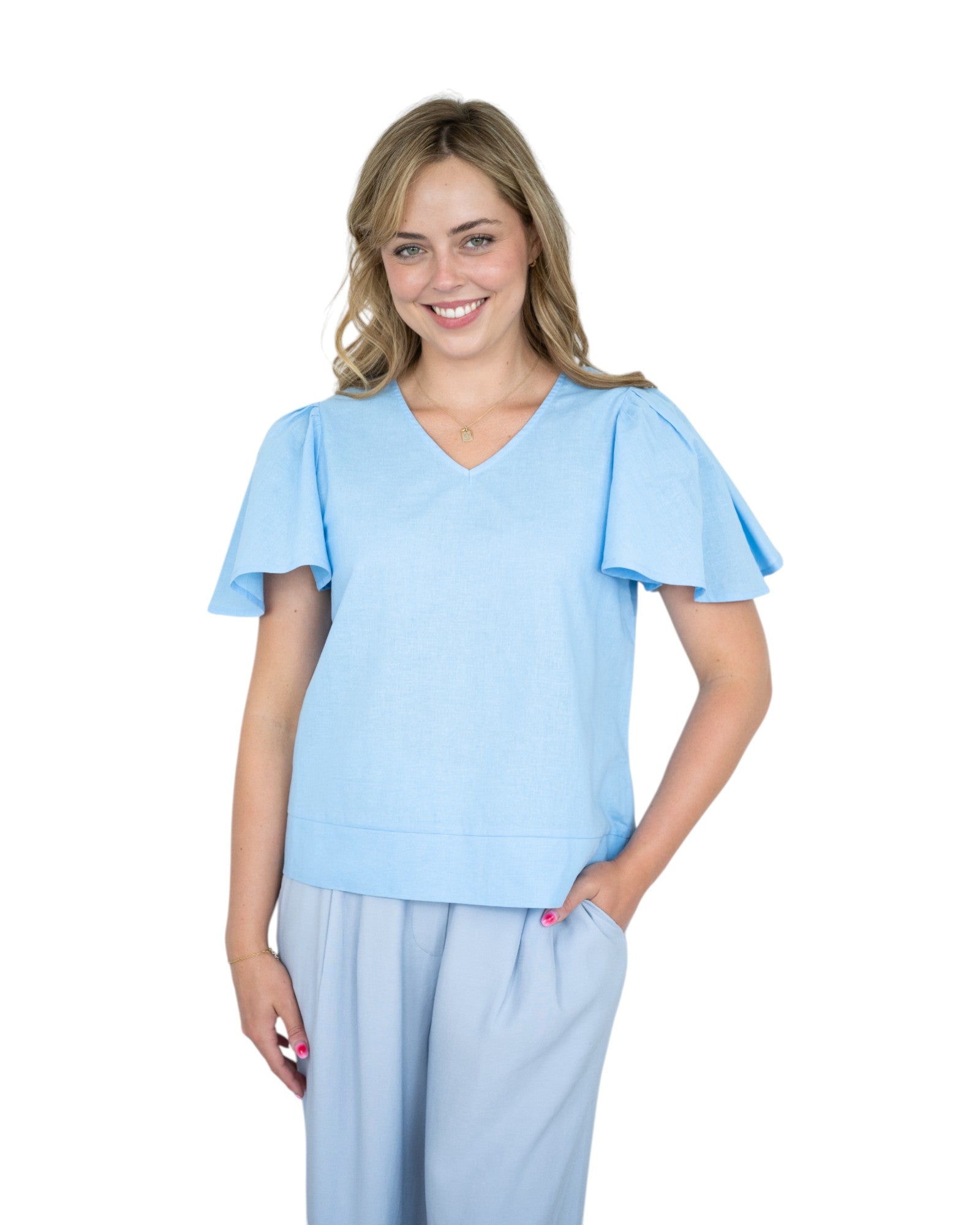 'Tracey' Linen Top - Blue