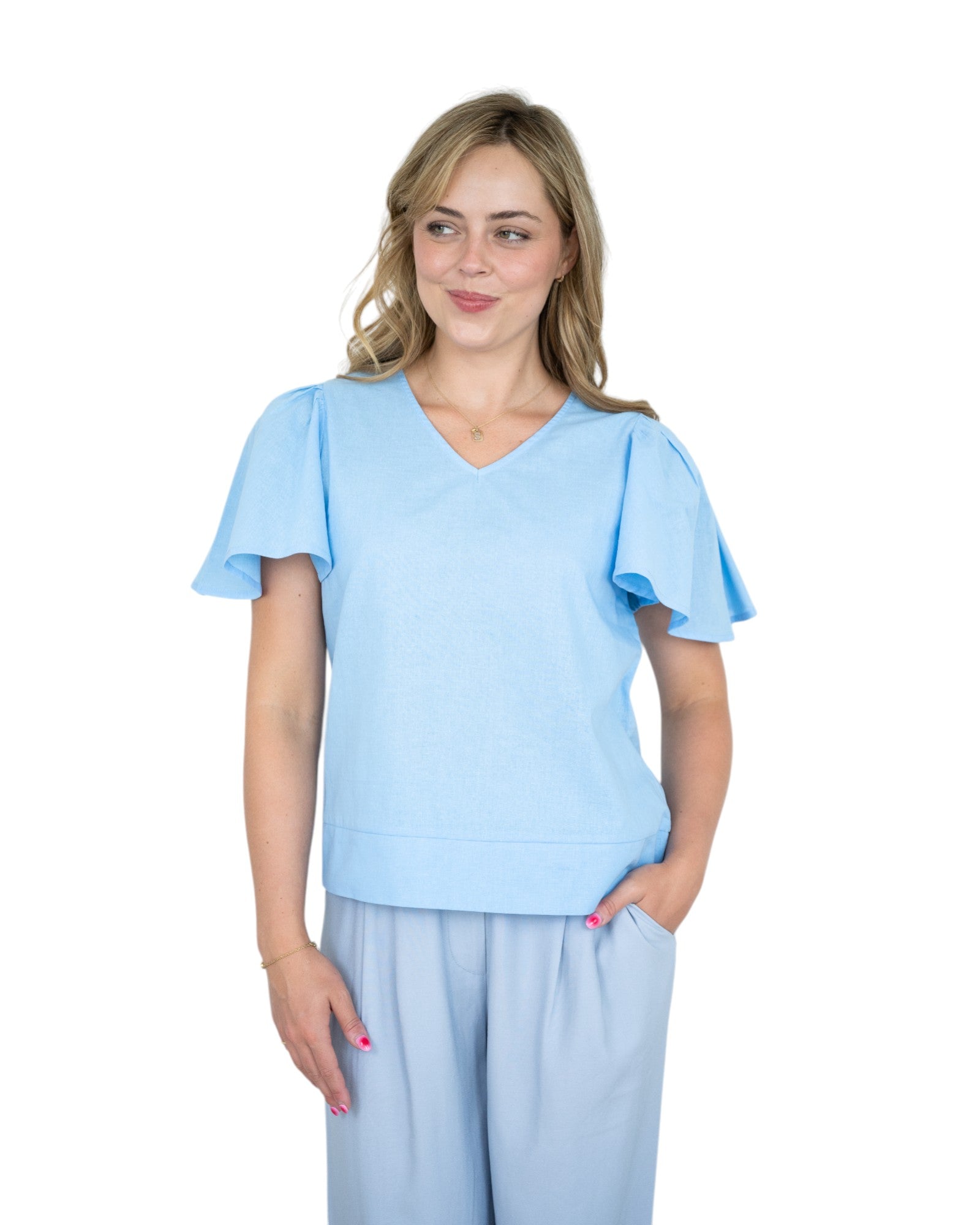 'Tracey' Linen Top - Blue