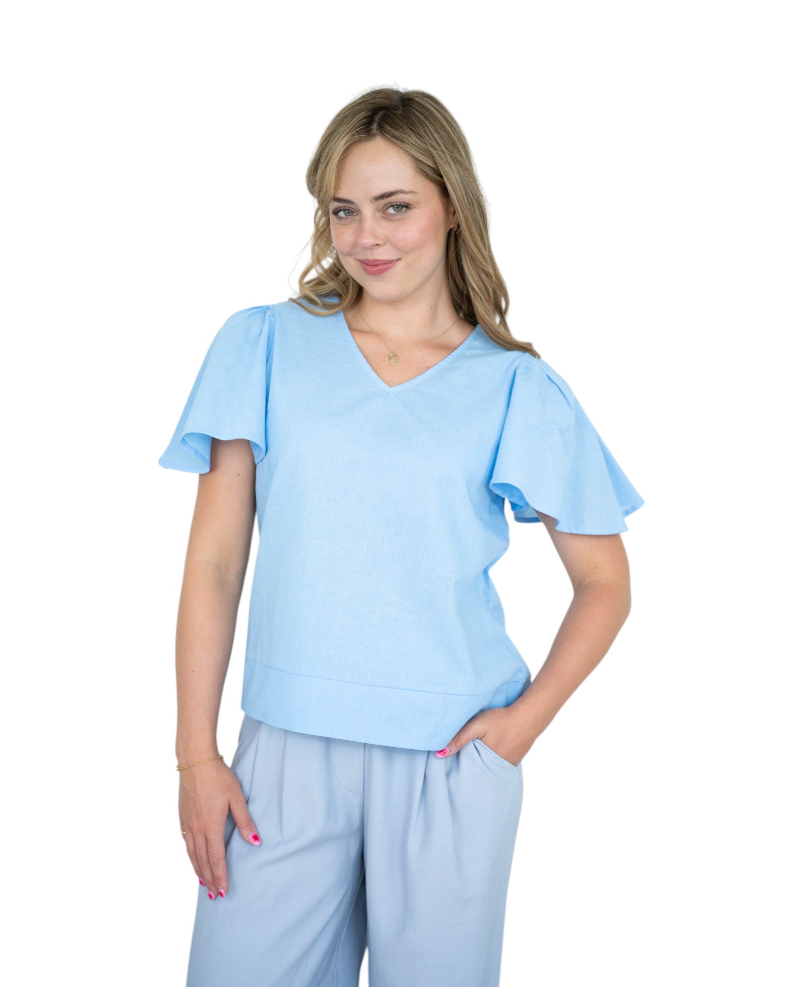 'Tracey' Linen Top - Blue