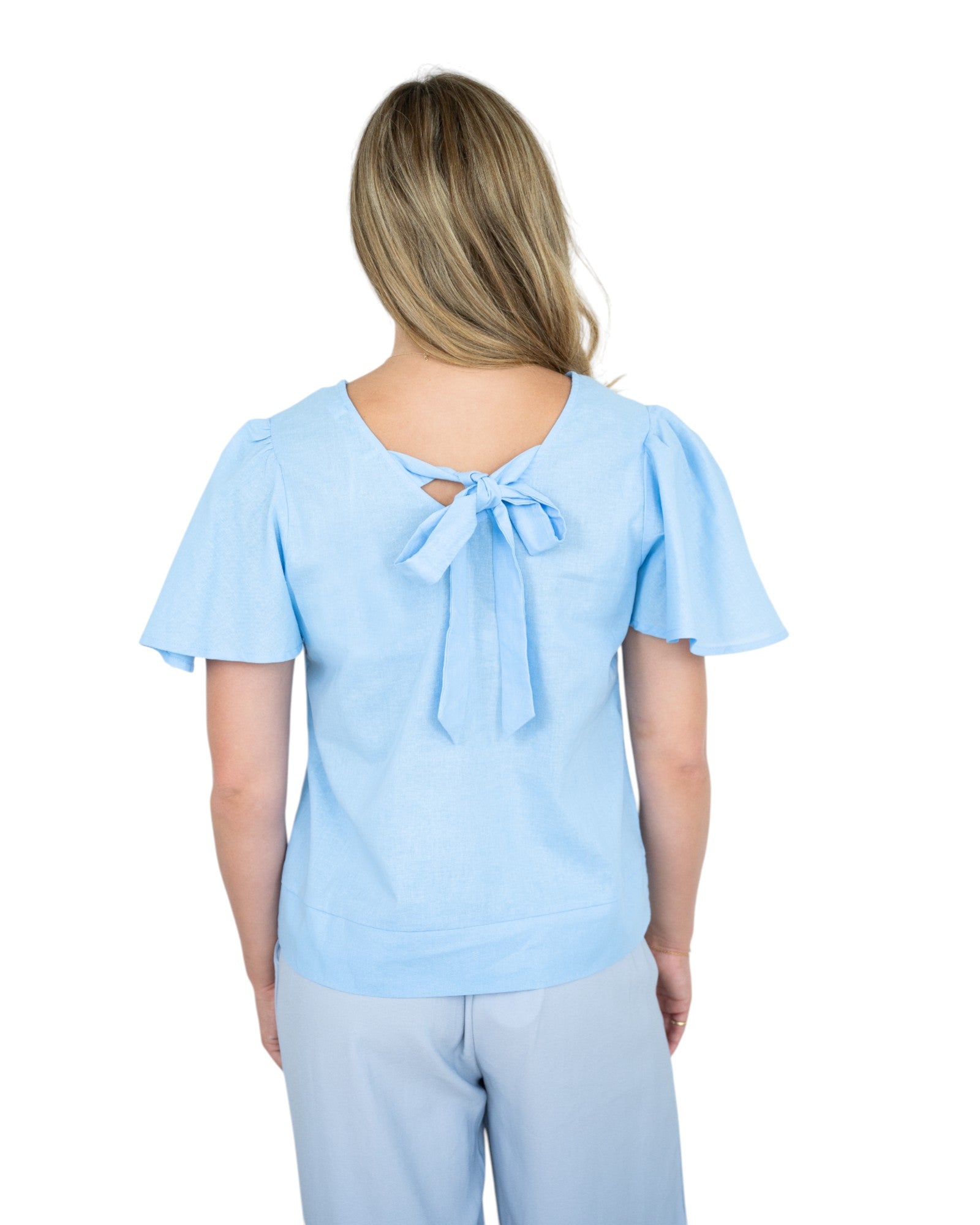 'Tracey' Linen Top - Blue