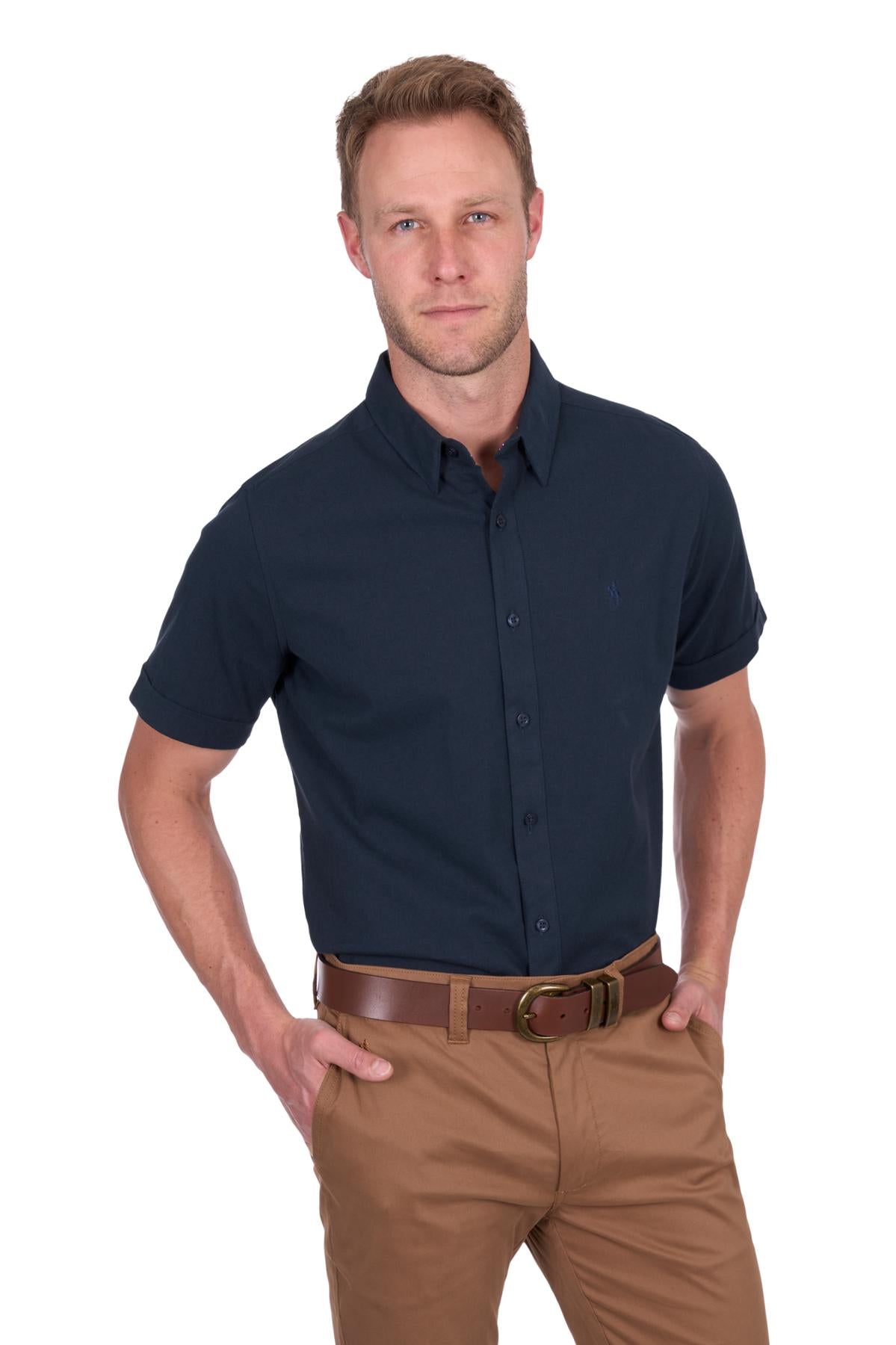 ‘Roger' Shortsleeve Linen Shirt - Navy
