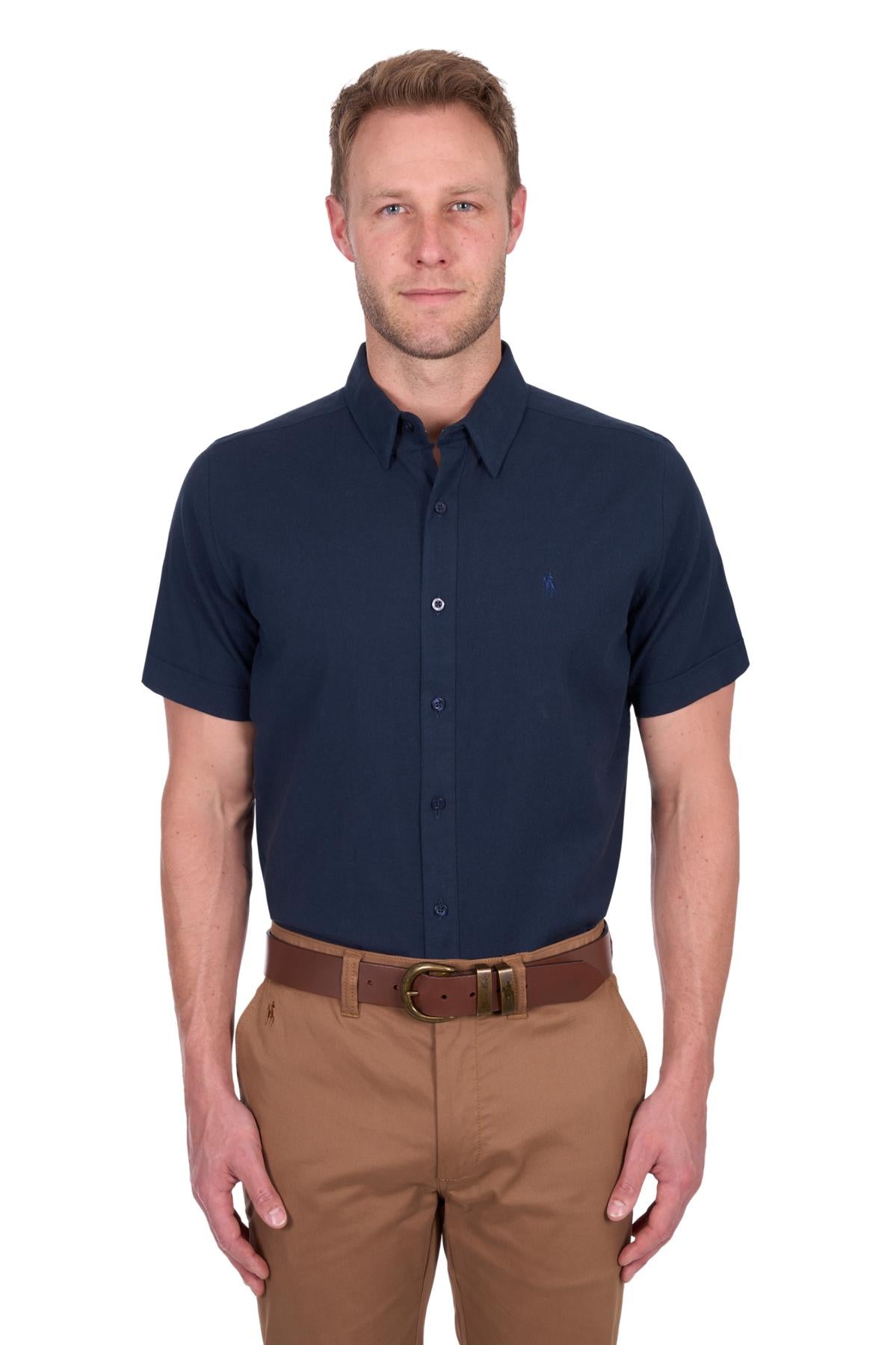 ‘Roger' Shortsleeve Linen Shirt - Navy