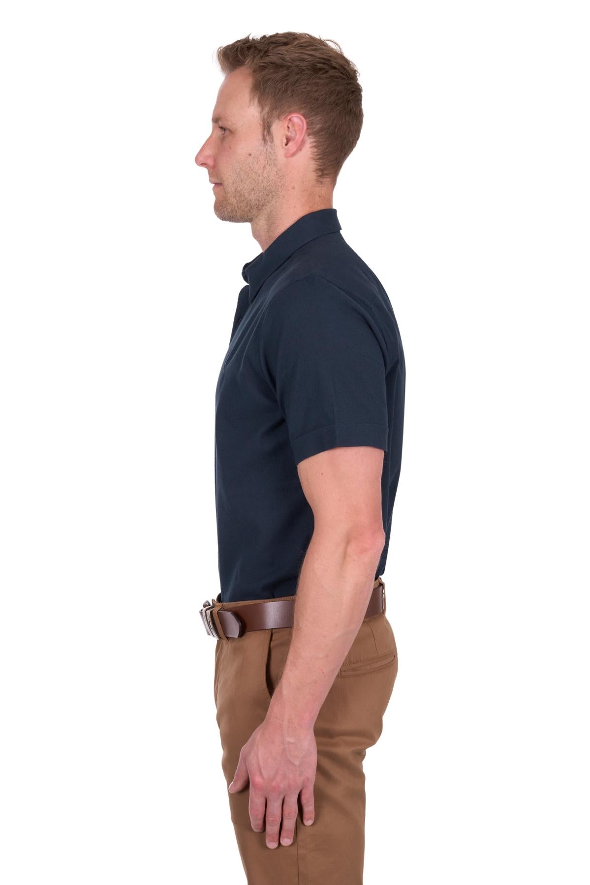 ‘Roger' Shortsleeve Linen Shirt - Navy
