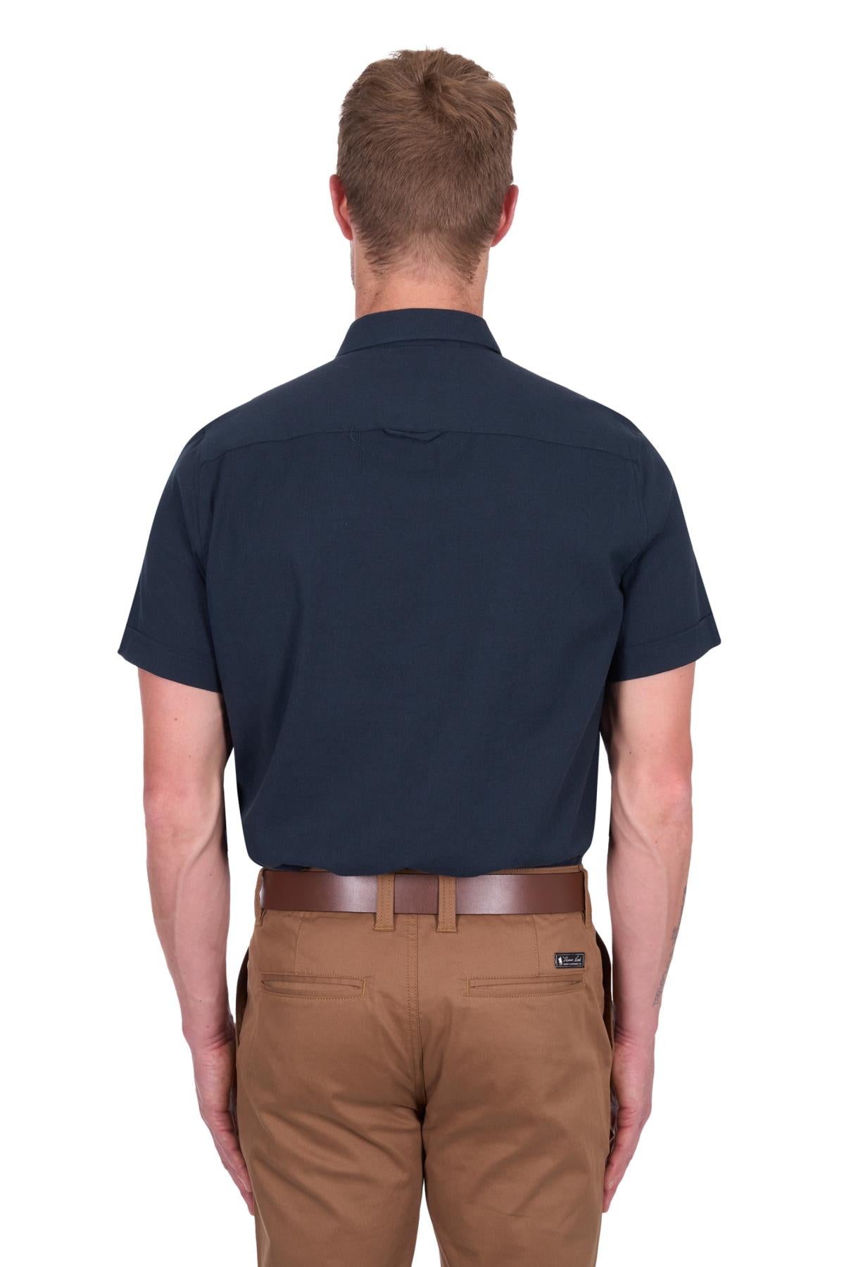 ‘Roger' Shortsleeve Linen Shirt - Navy