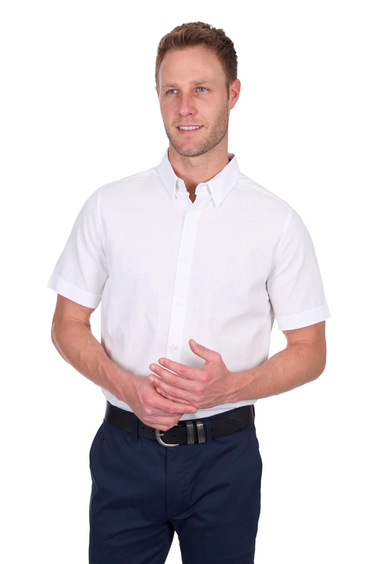 'Christopher' Shortsleeve Linen Shirt - White
