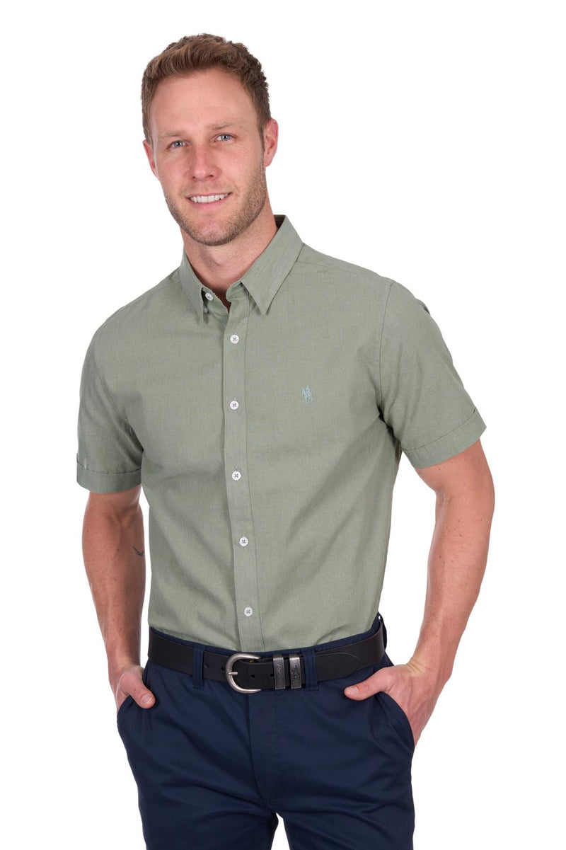 'Christopher' Shortsleeve Linen Shirt - Sage