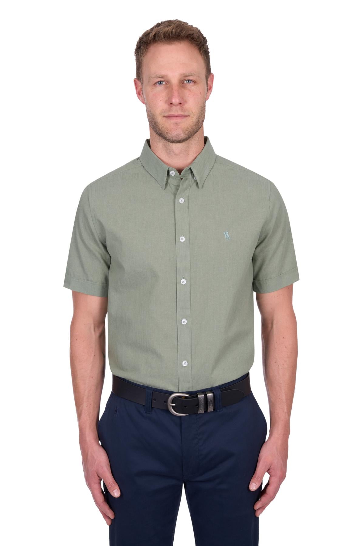 'Christopher' Shortsleeve Linen Shirt - Sage