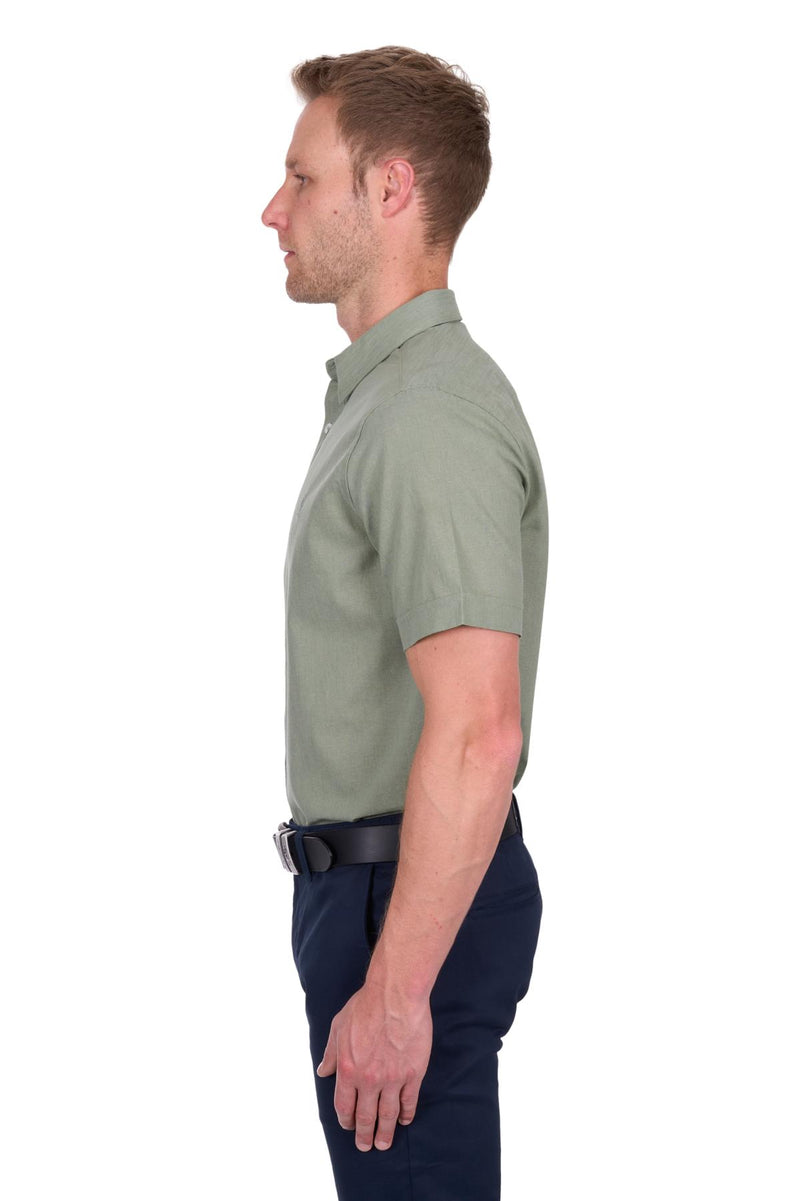 'Christopher' Shortsleeve Linen Shirt - Sage