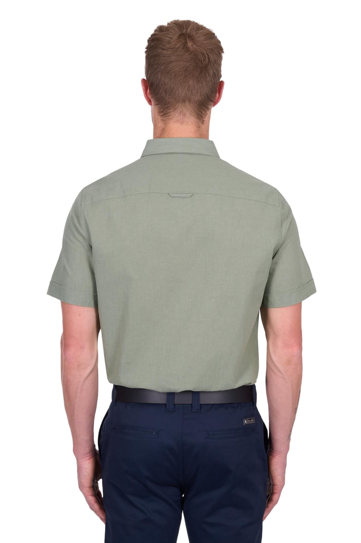 'Christopher' Shortsleeve Linen Shirt - Sage