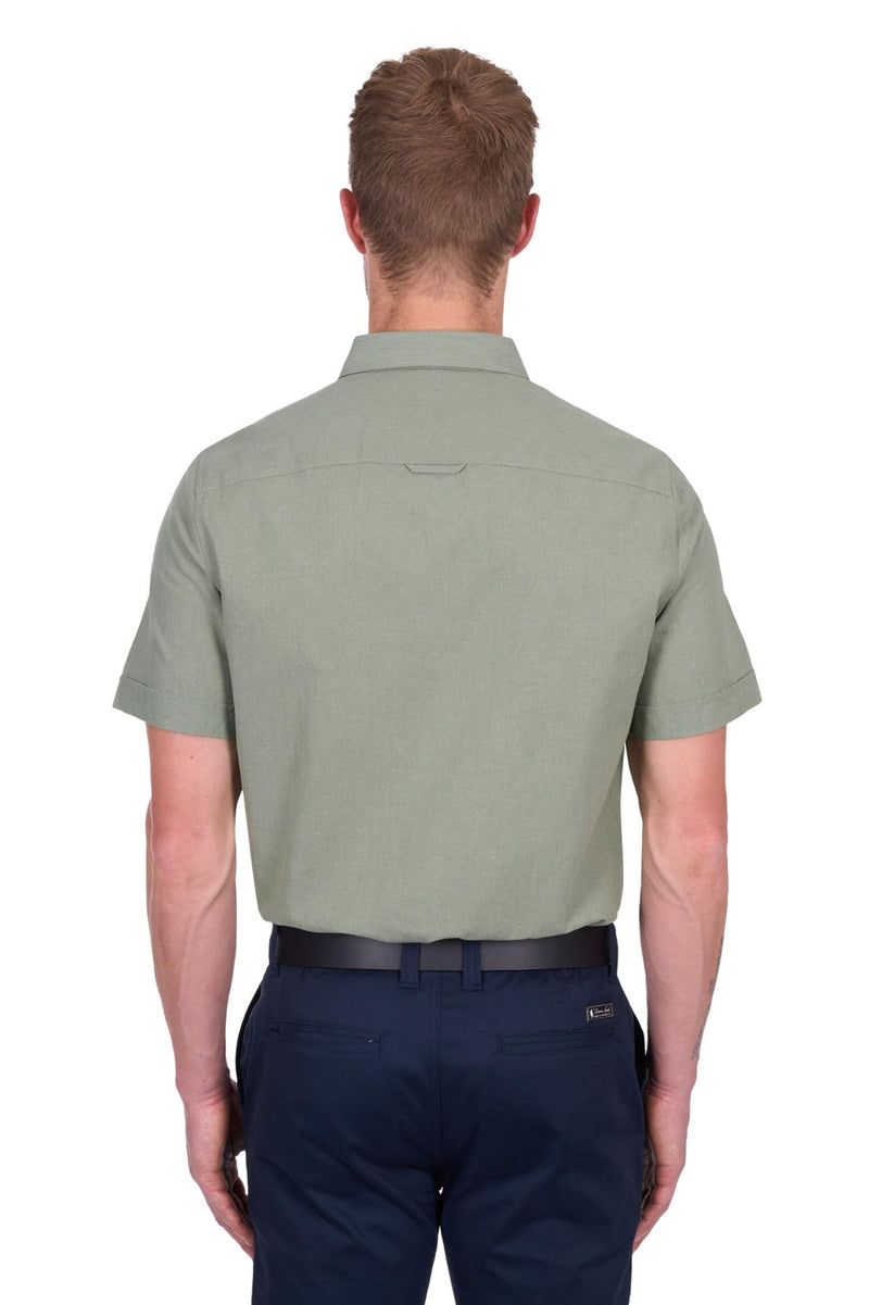 'Christopher' Shortsleeve Linen Shirt - Sage