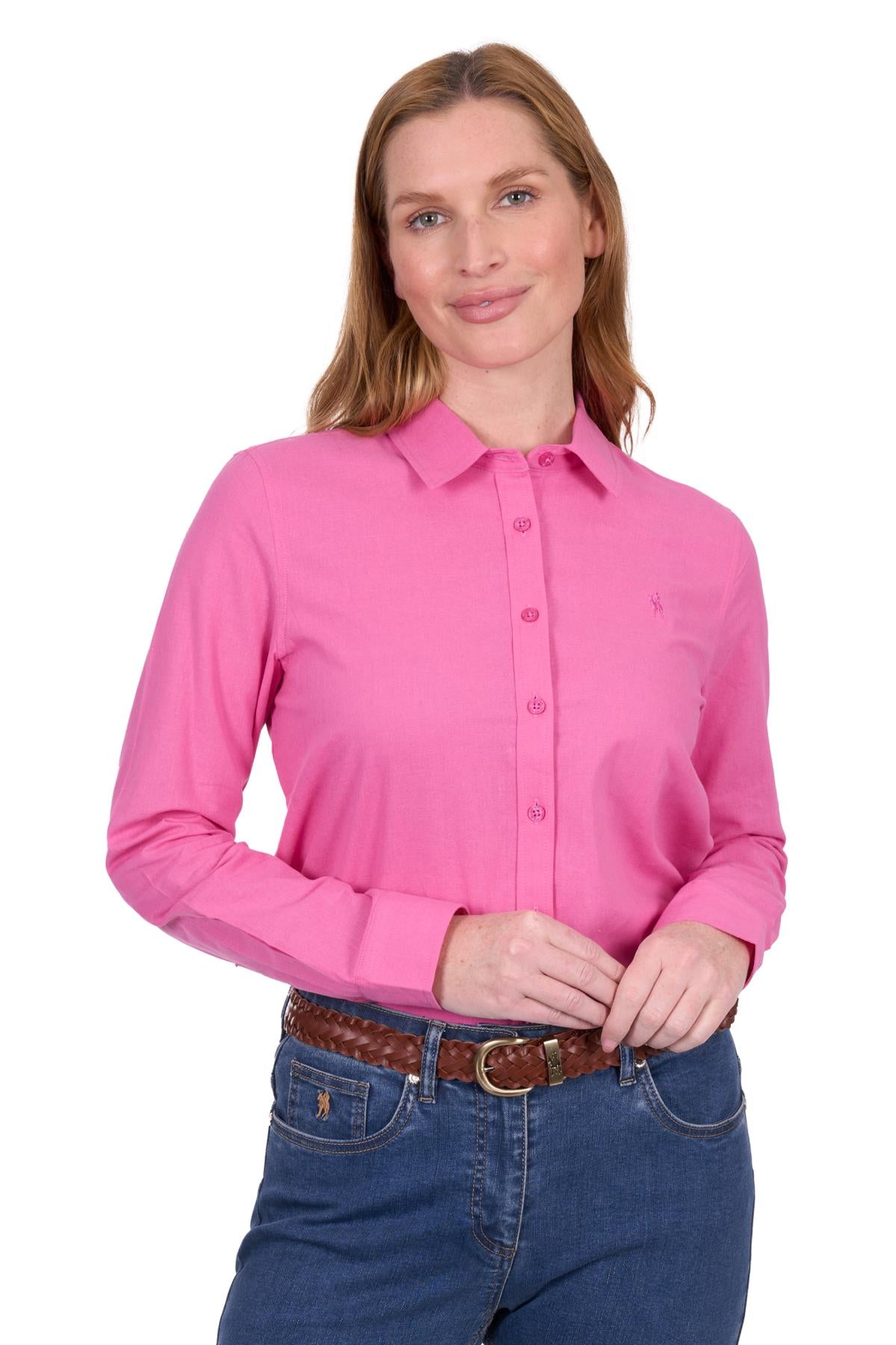 'Blake' Linen Longsleeve Shirt - Hot Pink