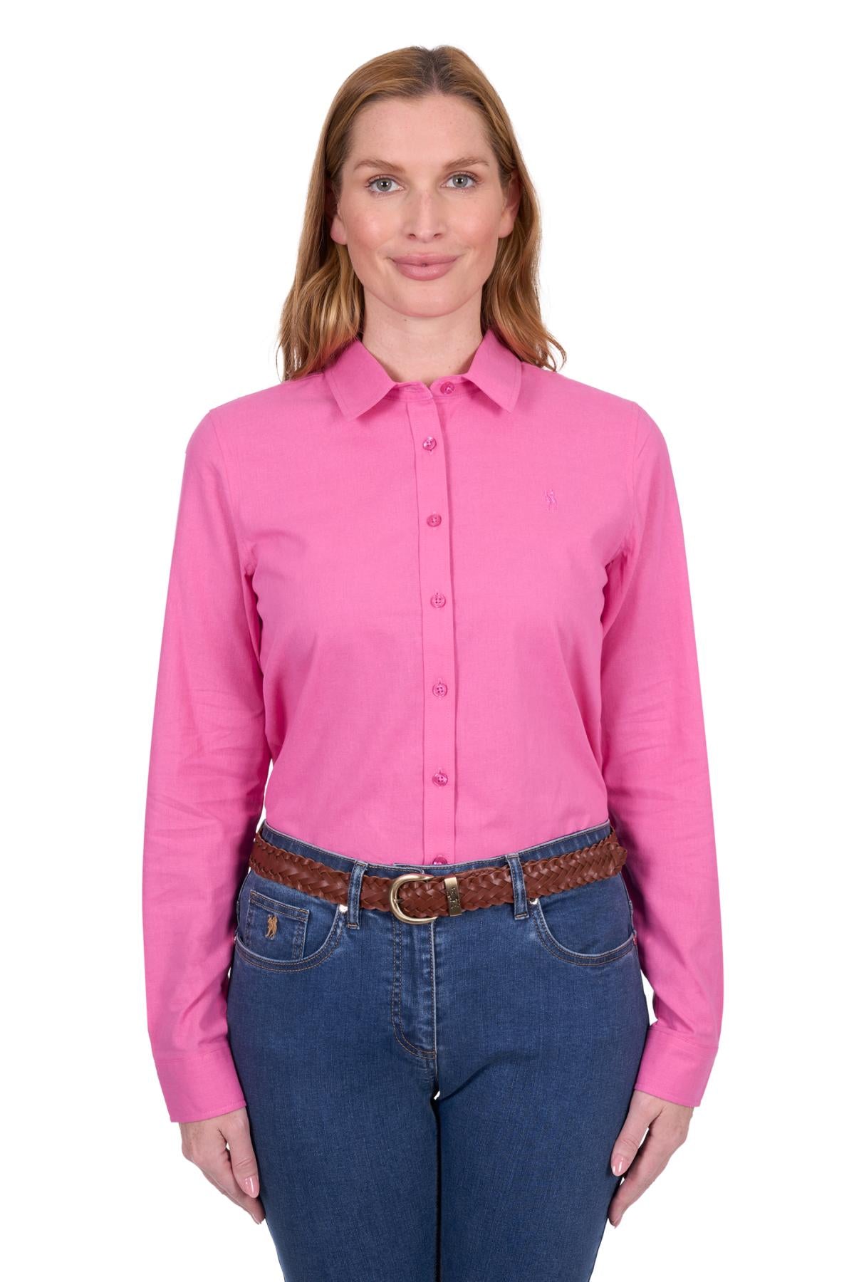 'Blake' Linen Longsleeve Shirt - Hot Pink